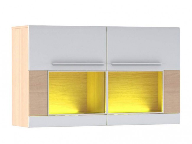 Шкаф настенный 2 х дверный со стеклом Lumio 1 120х72х37 ЛДСП, МДФ, Стекло, артикул 10080907